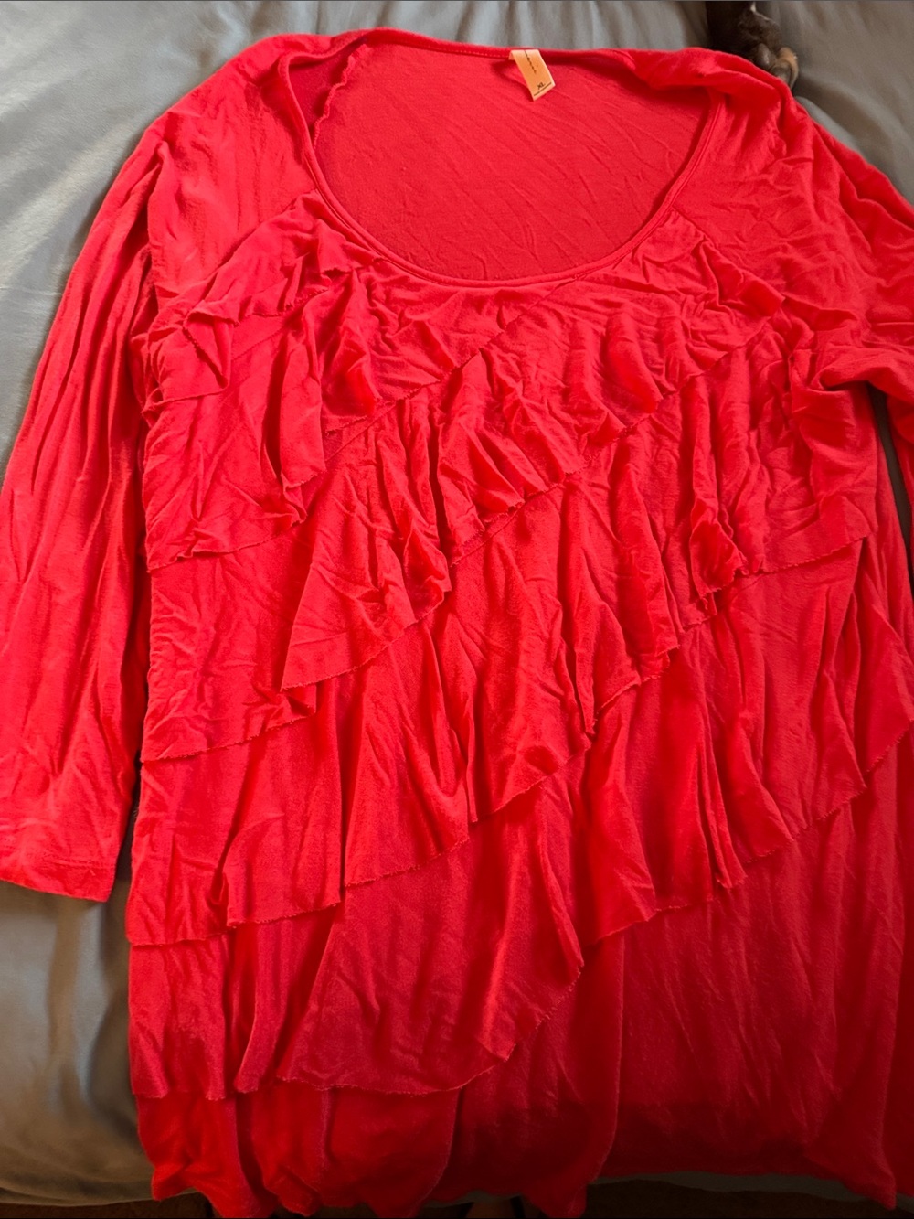 Adrienne Long Sleeve Ruffle Scoop Neck Top - Bright Red